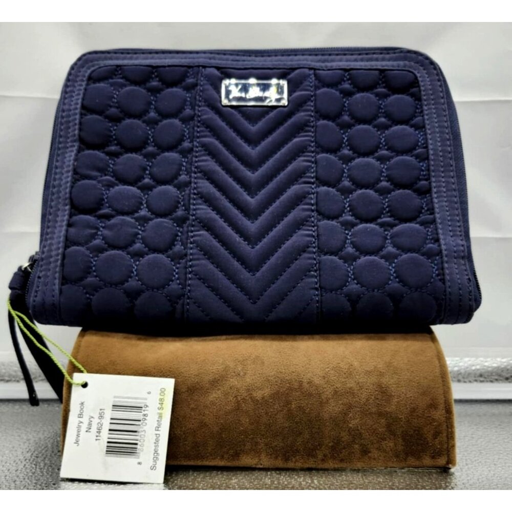 Vera Bradley Navy Quilted Jewlery Travel Organizer Multiple Compartments Cosmeti